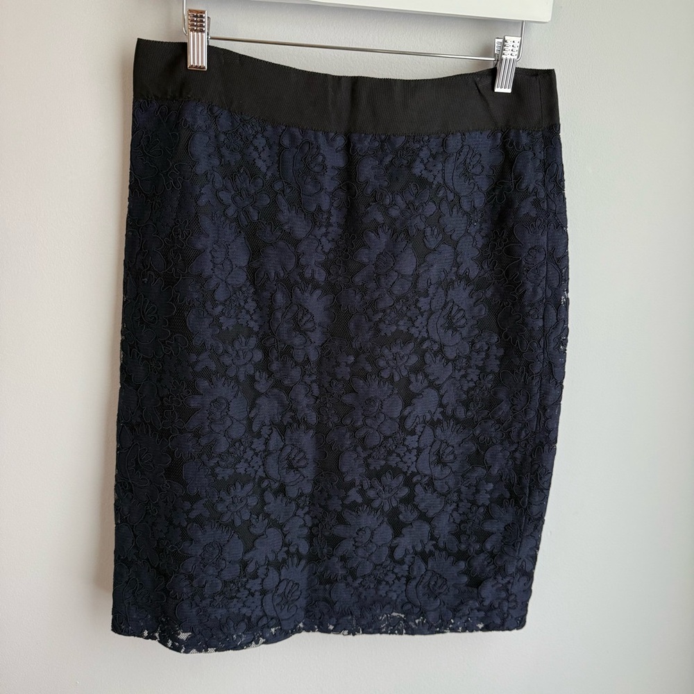 J. Crew Navy Floral Lace Pencil Skirt